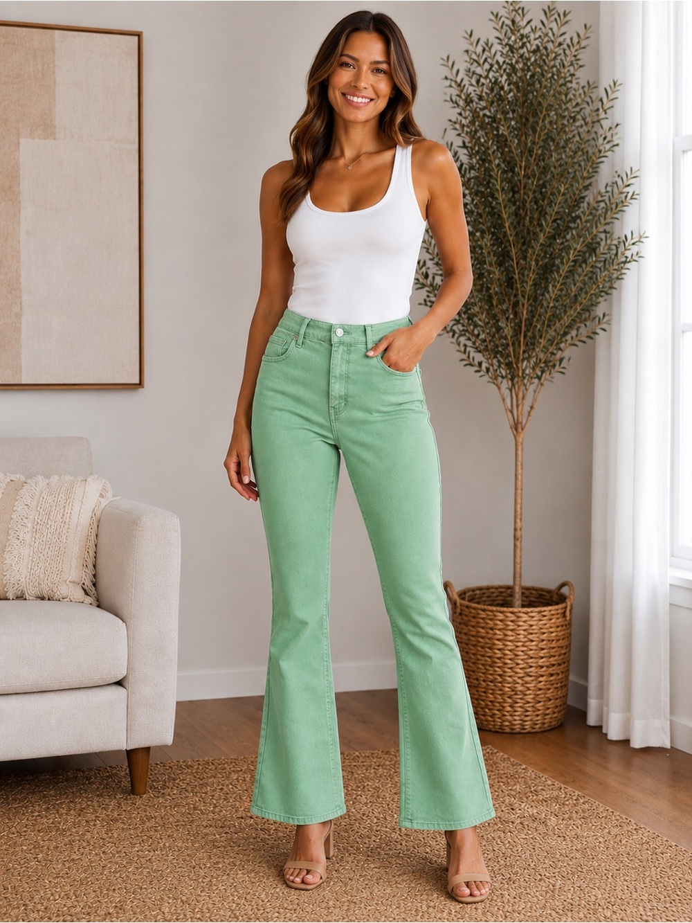 LOFT Mint Green High-Rise Cropped Straight Jeans